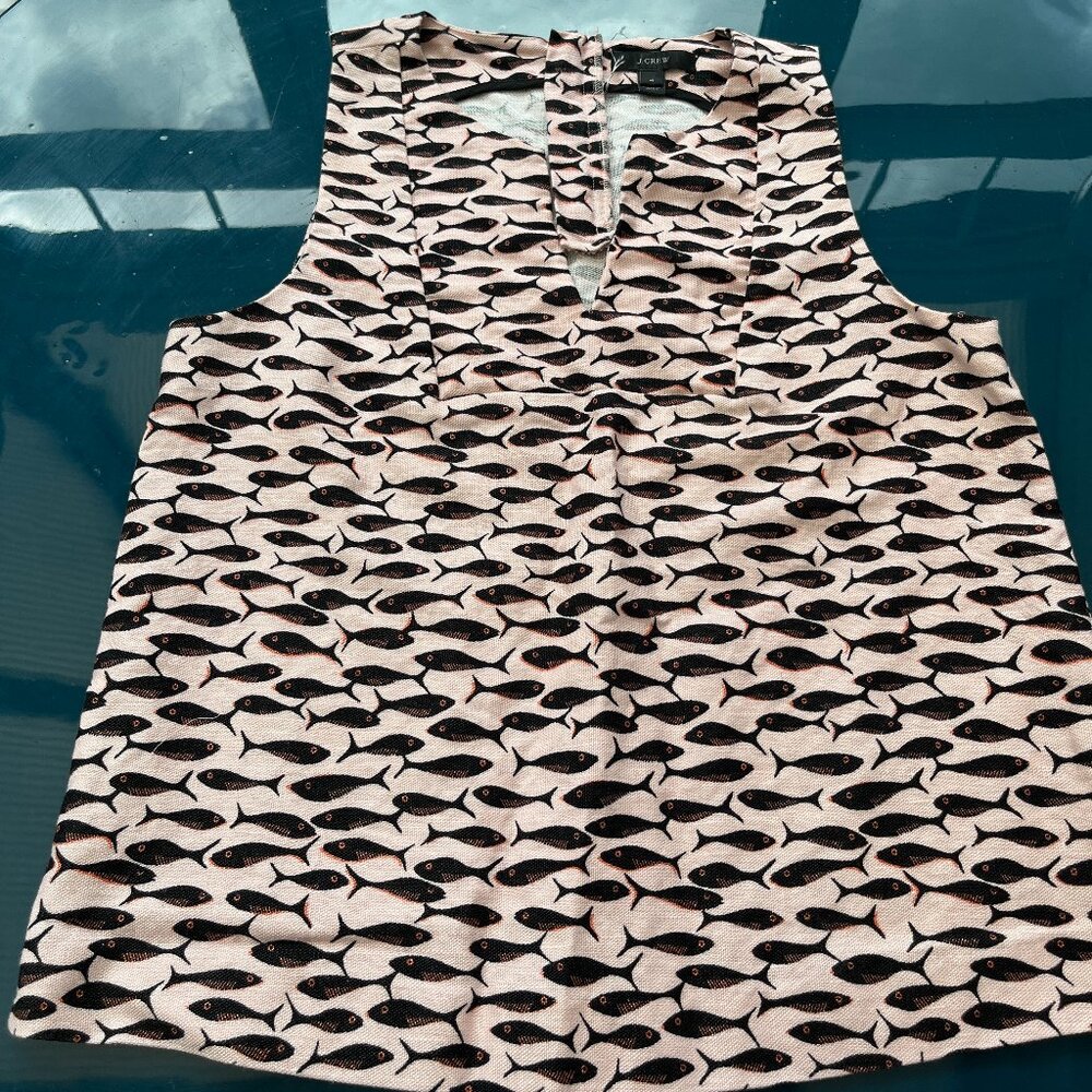 J. Crew linen/cotton sleeveless blouse. Fish print.